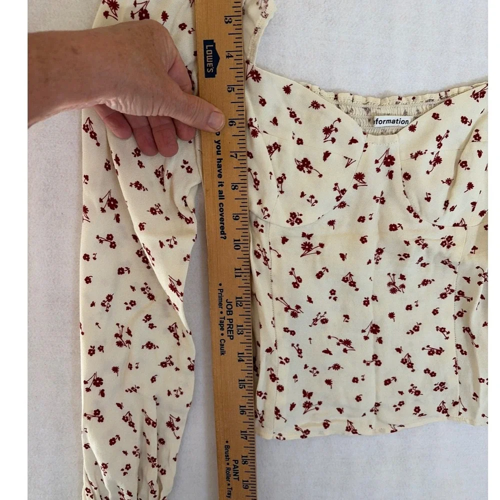 Reformation Floral‎ Sweetheart Long Smocked Top Cream 4 Coquette Corset top